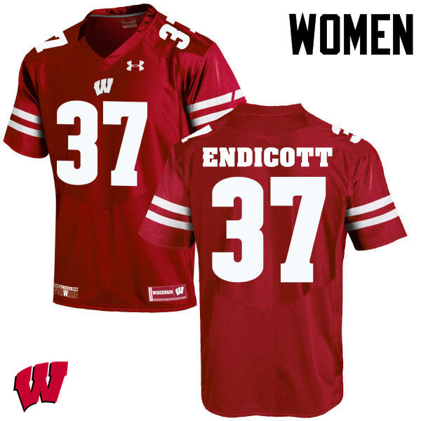 Women Wisconsin Badgers #37 Andrew Endicott College Football Jerseys-Red - Click Image to Close